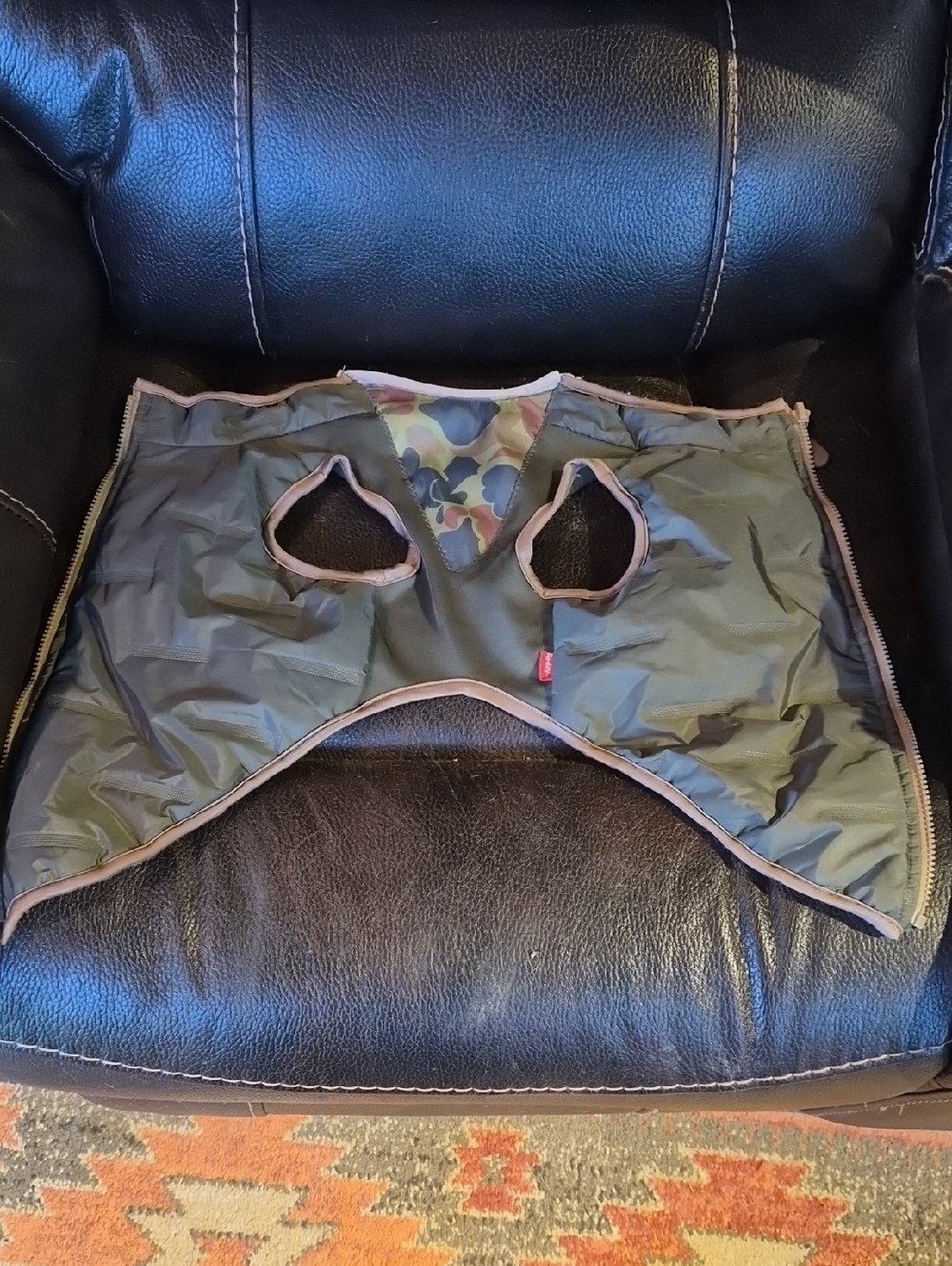 Olive Green Dog Jacket with Camo Trim